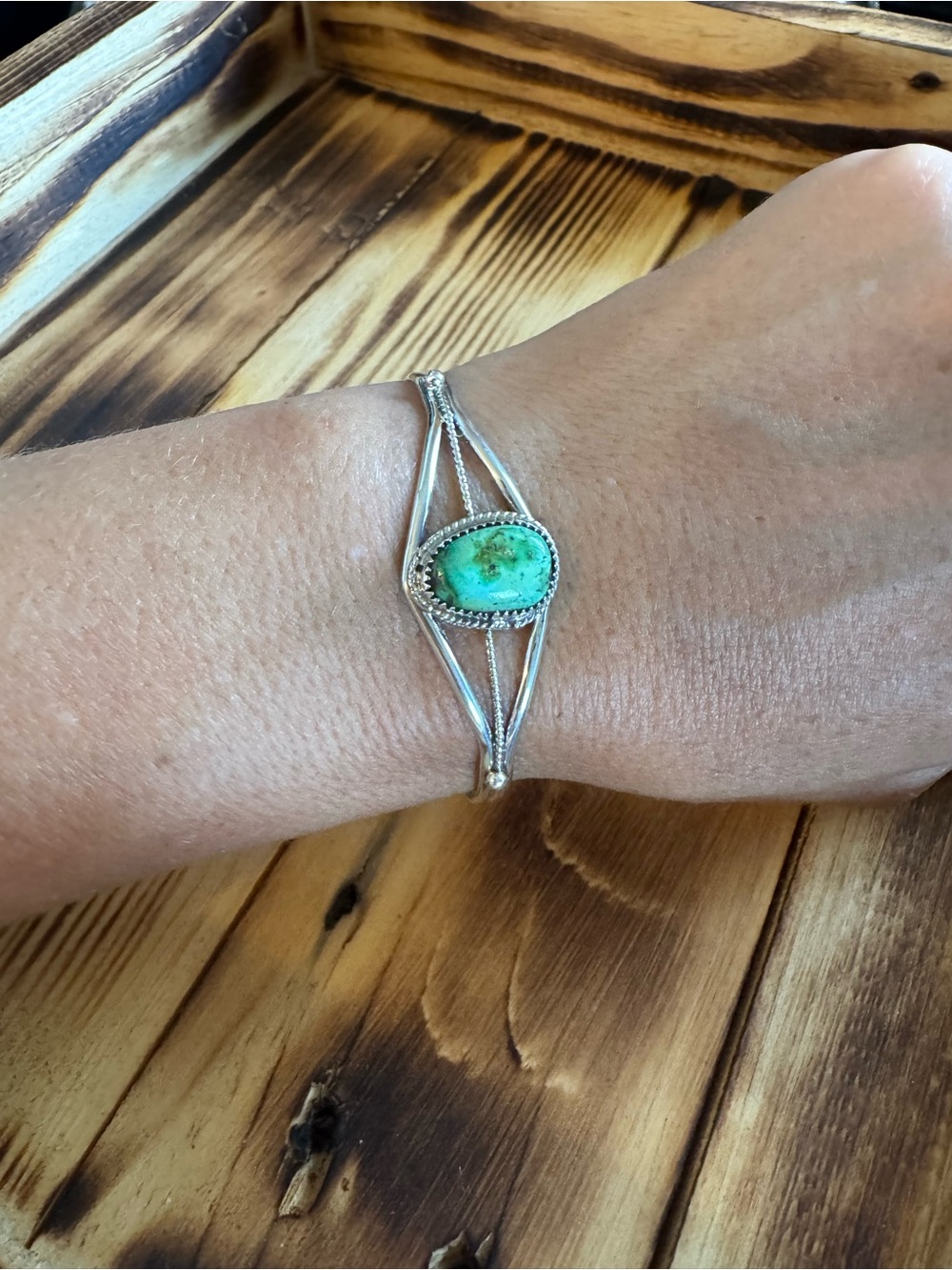 Native American Sterling Silver Sonoran Turquoise Bracelet - Picture 5 of 6